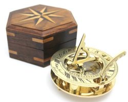 THORINSTRUMENTS Nautical Solid Brass Round Sundial Compass With Design Rosewood Box Brass