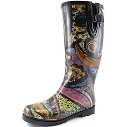 Women's Puddles Rain And Snow Boot Multi Color Mid Calf Knee High Rainboots Monet 7 B M Us