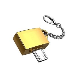 Micro USB Otg To USB Adapter Iuhan Metal Micro USB Male To USB 2.0 A Female Otg Converter Adapter With Key Chain Gold