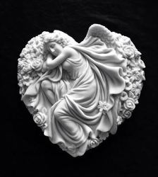 24CM Sleeping Angel In Flower Heart Marble Statue