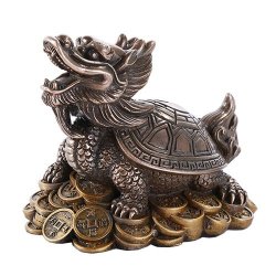 Gifts & Decors Ebros Feng Shui Celestial Black Dragon Turtle Statue Charm For Protection Fortune And Wealth Decorative Talisman Figurine