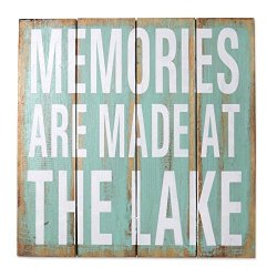 NOVICA Turquoise Rustic Wood Lake House Wall Sign 'memories Are Made At The Lake'