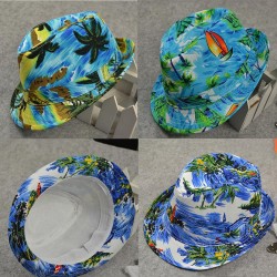 Unisex Women Men Hawaii Style Fedora Hat Sanya Coconut Trer Printed Jazz Trillby Summer Cap