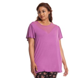 Donnay Plus Size Lace Mesh Frill Sleeve Top - Purple Rose