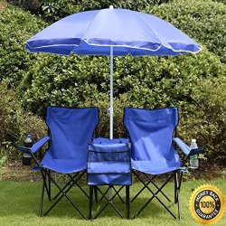 Portable Folding Picnic Double Chair W/Umbrella Table Cooler Beach