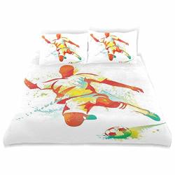 Axedenrrt Design Comforter Sets Full queen 3 Pieces Luxury 4 Corner Ties Speed Boots Soccer Player Kicks The Ball Competitions Paint Splashes Bed Cover Set