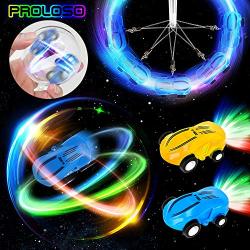 Proloso MINI High Speed Toy Cars Stunt Racers- USB Rechargeable LED Light Up Race Cars Glow In The Dark Pocket Spinner Toys With Keychain 2 Sets