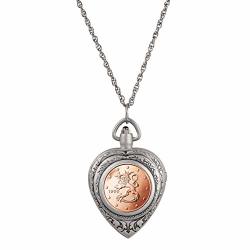 Heart Watch Pendant Coin Necklace Locket With Genuine Finland 2 Euro Coin 30-INCH Rope Chain