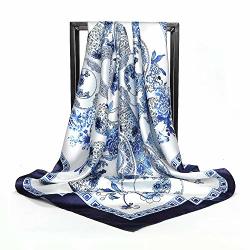 Haihf Scarves Chinese Style Blue And White Porcelain Pattern Ladies Scarf Large Square Silk Feeling Satin Hair Scarf Neckerchief 9090CM
