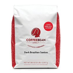 Coffee Bean Direct Dark Brazilian Santos Dark Roast Ground Coffee 5 Pound