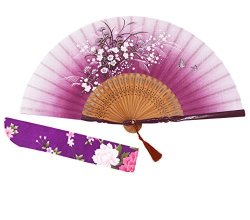 Amajiji 8.27" Beautiful Hand-crafted Chinese Japanese Hand Held Folding Fan With First-class Bamboo Spins And Traditonal Silk Fabrics Hbsy 005