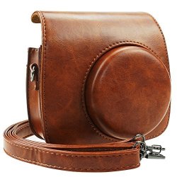 Blummy Pu Leather Instax MINI 9 Camera Case For Fujifilm Instax MINI 8 MINI 8+ MINI 9 Instant Camera With Adjustable Strap And Pocket Brown