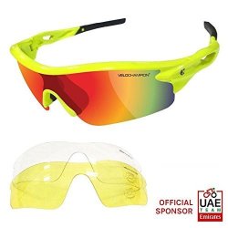 Velochampion Warp Cycling Running Sports Sunglasses - With 3 Lens: Inc Revo Orange Clear Fluoro Yellow Frame With Bl