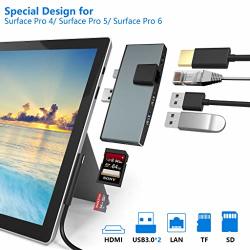 ?upgraded Version? Surface Pro USB Hub Docking Station 6 In 1 Converter Adaptor With 100M Ethernet LAN+2 Port USB 3.0+MINI Dp To Hdmi+sd tf Micro Sd