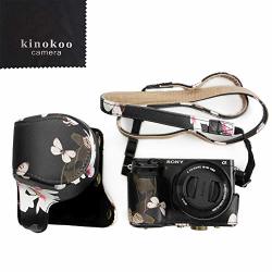 Sony A6000 A6300 Case Bag Kinokoo Pu Leather Camera Case Flowers Pattern Tailored For Sony A6000 A6300 And Specialized For 16-50MM Lens Black