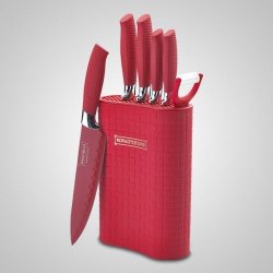 Royalty Line 6-PIECE Non-stick Coating Knife With Stand - Red