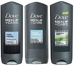 Dove Men + Care Body Wash Variety Value Pack Of 3 Flavors - Clean Comfort Cool Fresh And Minerals + Sage - 13.5 Oz 400ML Each - International Version