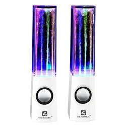 Soundsoul Water Dancing Speakers Light Show Water Fountain Speakers LED Speakers 3.5MM Audio Plug 4 Colored LED Lights Portable Speakers - White