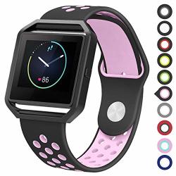 Meifox Fitbit Blaze Bands For Women Men Soft Silicone Replacement Band For Fitbit Blaze Smart Watch Black Pink Large