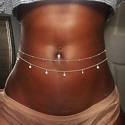ELABEST African Waist Beads Chain Layered Belly Body Chain Beach 7Pack  Waist Jewelry Body Accessories for Women
