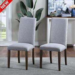Elegant Dangruut Armless Fabric Upholstered Dining Chairs Set Of 2 Modern Kitchen Chair With Copper Nails And Stronger Solid Wood Legs For Dining Room Grey