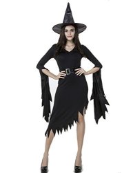 Colorful House Women Halloween Classic Black Witch Costume With Cap Size L Black