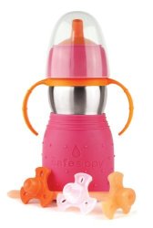 Kid Basix Safe Sippy Cup 2 The Stainless Steel 2-IN-1 Sippy Cup And Straw Bottle Pink 11OZ