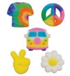 24PK Peace And Love 1 1 4" - 1 1 2" Edible Sugar Decoration Toppers For Cakes Cupcakes Cake Pops W. Edible Sparkle Flakes & Decorating Stickers