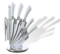 Royalty Line 8-PIECE Stainless Steel Knife Set With Rotating Stand - White
