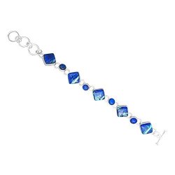 7.5 Mosaico Sterling Silver Dichroic Blue Glass Crystals Link Bracelet