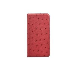 Book Case Magnetic Genuine Leather With Ostrich Print For Samsung S7 Edge Red