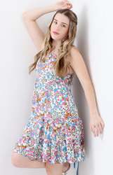 Big Girls Strappy Tiered Dress - Blue Floral - Blue Floral 13-14 Years