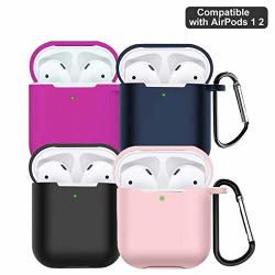 Airpods Case Wireless Charging Airpods Case 4 Packs Seamless Fit Silicone Protective Cover With Keychain For Apple Airpods 2 &1 Black Rose Red Dark Blue Pink
