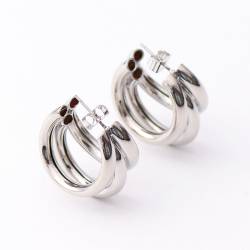3-ROW Silver Hoop Earrings - Silver