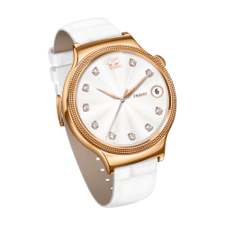 Huawei Rose Gold Plated Stainless Steel Case.clous De Paris Pattern Frame Pearl White Leather Strap