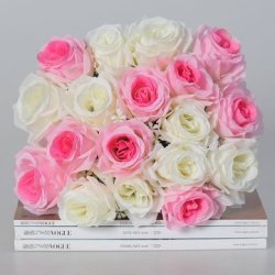 Head 18 Bouquet 15 Artificial Silk Roses Flowers Bridal Home Wedding Deco