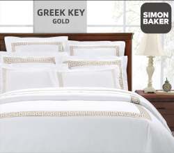 Simon Baker 400TC Egyptian Cotton Greek Key Embroidery Duvet Cover Set - Gold Various Sizes - Gold Super King 260 X 230CM + 2 Pillowcases 45CM X 70CM