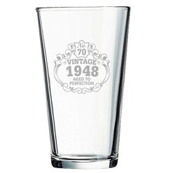 Pub Glass 70TH Birthday Vintage 1948 Aged To Perfection Engraved 16OZ Glass Great Gift For Father Mother Grandfather Grandmother Husband Wife Friend