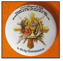 I Am The Bread Of Life Gold Cross - 1ST Holy Communion Button Pin