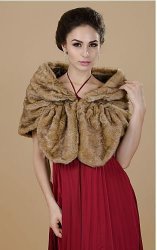 Deliver 6 Weeks - Bridal Faux Fur Shoulder Shawl Wrap Bolero - Camel