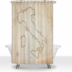 Aluoni Italy Map In Retro Vintage Style Old Textured Paper Colorful Shower Curtain Shower Curtain Set For Apartment 72"W X 72"H