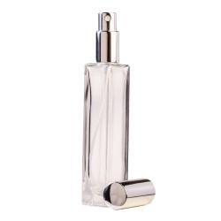50ML Tall Clear Glass Square Base Perfume Bottle With Silver Spray & Silver Cap 18 410