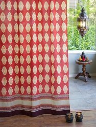 Saffron Marigold Spice Route Red Orange And White Moroccan Inspired Hand Printed Sheer Cotton Voile Curtain Panel Tab Top Or Rod Pocket 46" X 63"