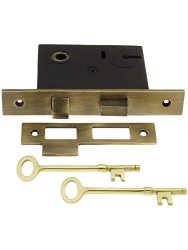 House Of Antique Hardware R-01DE-101-AB Mortise Lock With Solid Brass Faceplate - 2 1 4" Backset In Antique Brass