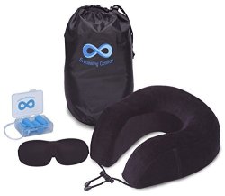 Comfort Everlasting 100% Pure Memory Foam Neck Pillow Travel Kit With Ultra Plush Velour Cover Sleep Mask And Earplugs
