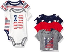 Tommy Hilfiger Baby Boys' Short Sleeved Striped And Solid Bodysuits Gray red 0-3 Months Pack Of 5
