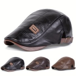 Retro Classic Pu Leather Gentlemen Forward Hat Adjustable Casual Beret For Autumn And Winter Travel