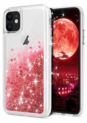 Worldmom For Iphone 11 Case Double Layer Design Bling Flowing Liquid Floating Sparkle Colorful Glitter Waterfall Tpu Protective Phone Case For Apple Iphone 11 6.1 Inch 2019 Red