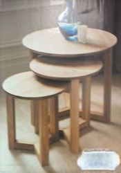 Set Of 3 Round Oak Nest Of Nesting Coffee Table Side Tables Wooden Furniture New