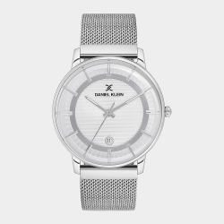 Men&apos S Silver Plated Embossed Dial Mesh Watch